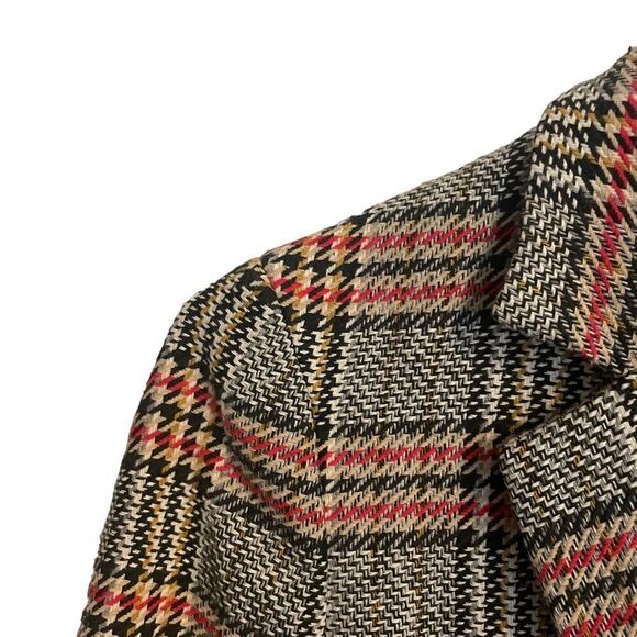 ZARA Gray Red Houndstooth Plaid Double Breasted Wool Coat Size XS - Picture 4 of 9
